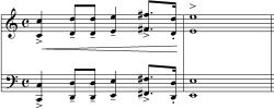 Measures 17-18 of Dittrich's arrangement of Jizuki-Uta