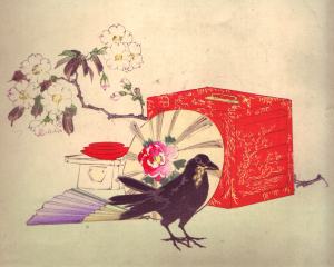 Hasegawa illustration of bird and fan from Dittrich, 1894